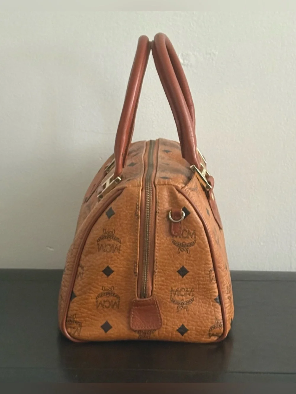 A vintage MCM Visetos Coated Canvas Heritage Boston Bag